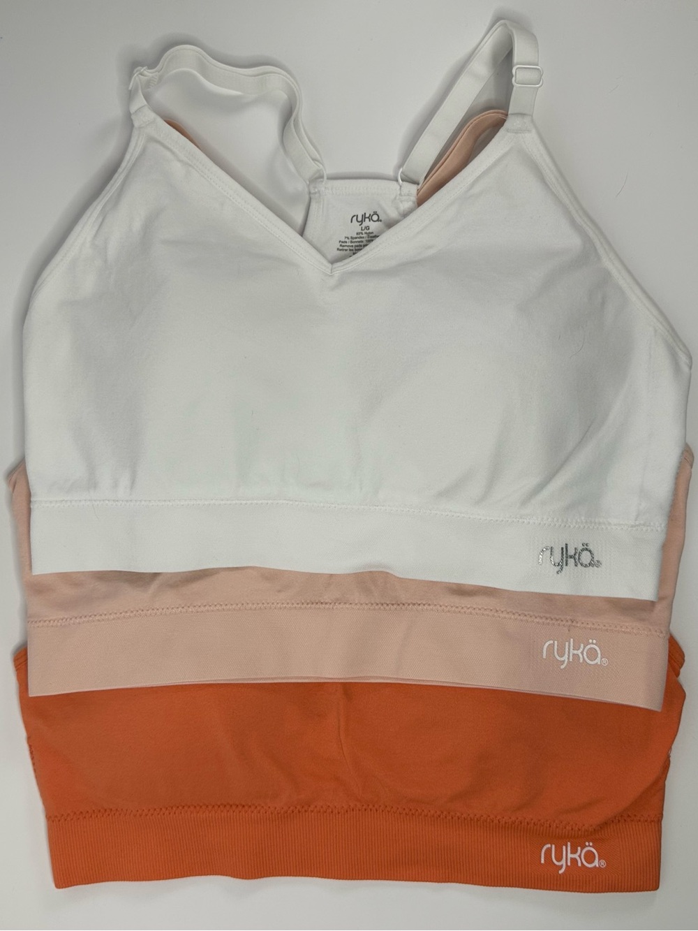 Ryka White, Blush and Rust Colorblock Sports Bralettes